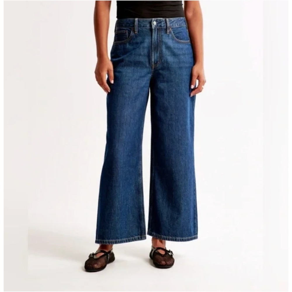Abercrombie & Fitch Women's Wide-Leg Dark Blue Denim Jeans